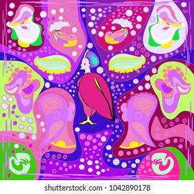 Mythical figure from fairy tales with bright decor elements on the pattern