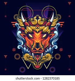 Mythical Forest Cow Sacred Geometry is an Illustration of a mythical Forest Cow with a spooky yet artistic look. With beautiful sacred geometry ornament