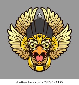 mythical garuda head with wings and javanesse crown