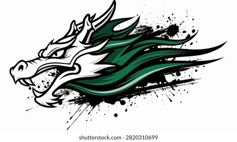 Mythical green dragon head mascot for esports branding and gaming logos.