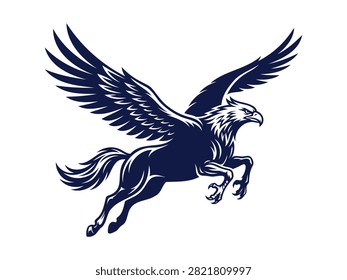 Mythical griffin creature in flight with wings fully spread