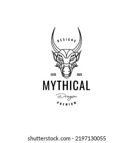 mythical head dragon horned logo design