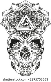 Mythical human skull with a third eye