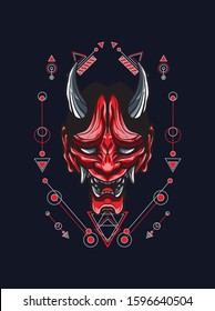 Mythical Japan Mask with Geometric Pattern 