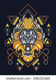 Mythical Lion with Sacred Geometry for shirt poster tattoo logo e sport and mascot 