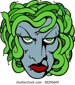 Mythical medusa head drawing.