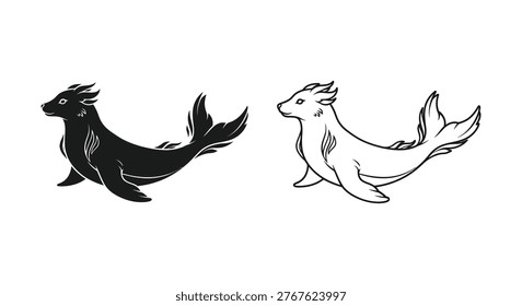 Mythical Mer-goat Creatures Art Design Vector