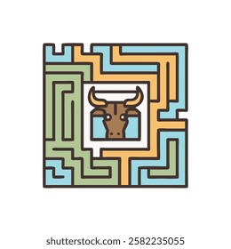 mythical Minotaur inside an labyrinth from Greek mythology