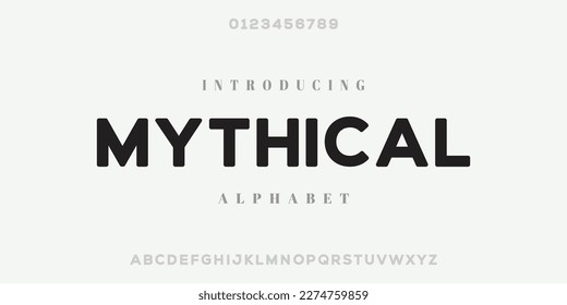 Mythical. Modern Bold Font. Regular Italic Number Typography urban style alphabet fonts for fashion, sport, technology, digital, movie, logo design, vector illustration