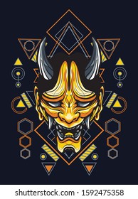 Mythical oni mask in sacred geometry pattern