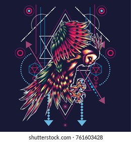 Mythical owl in sacred geometric style