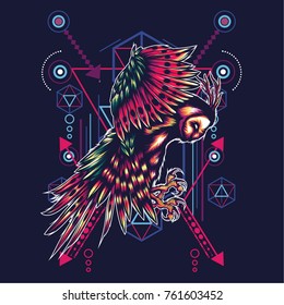 Mythical owl in sacred geometric style