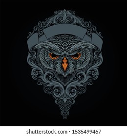 MYTHICAL OWL WITH TRADITIONAL ORNAMENT ILLUSTRATION