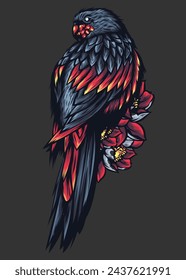 Mythical Parrot: Design, Logo, Mascot, Sticker, T-Shirt, Tattoo Illustration Vector