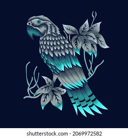 Mythical Parrot Illustration in neon color style