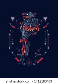 Mythical parrot with sacred geometry pattern