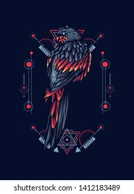 Mythical parrot with sacred geometry pattern