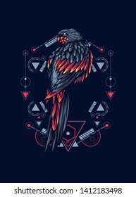 Mythical parrot with sacred geometry pattern