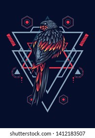 Mythical parrot with sacred geometry pattern