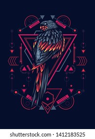 Mythical parrot with sacred geometry pattern