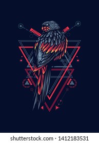 Mythical parrot with sacred geometry pattern