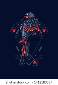 Mythical parrot with sacred geometry pattern