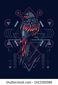Mythical parrot with sacred geometry pattern