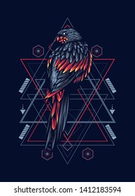 Mythical parrot with sacred geometry pattern