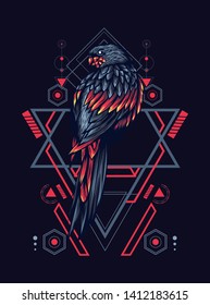 Mythical parrot with sacred geometry pattern