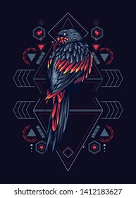 Mythical parrot with sacred geometry pattern