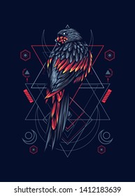 Mythical parrot with sacred geometry pattern