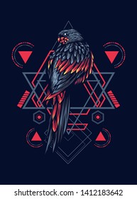 Mythical parrot with sacred geometry pattern