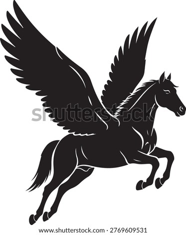 Mythical pegasus horse with wings soaring gracefully in flight silhouette vector icon