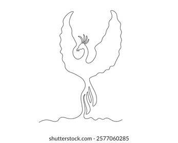 mythical Phoenix Bird, continuous one single line art hand drawing sketch