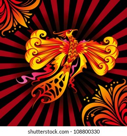Mythical Phoenix or flaming bird, vector illustration