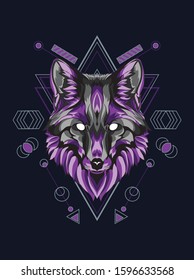 Mythical purple wolf illustration with geometric pattern