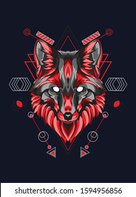 Mythical red fox with geometric pattern 
