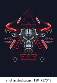 Mythical red taurus with geometric pattern 