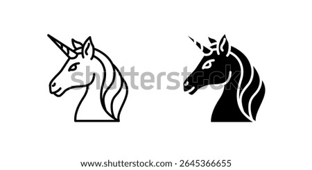 Mythical unicorn icon set symbolizing magic, fantasy, and mystical creatures. Ideal for dreams, imagination, and children's themes.