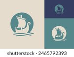 Mythical Viking Navigator Longboat Voyaging Moonlit Wave Logo