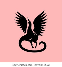 Mythical Winged Dragon Silhouette – Fantasy Creature Vector Design