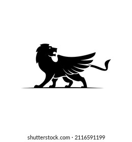 mythical winged lion icon logo design