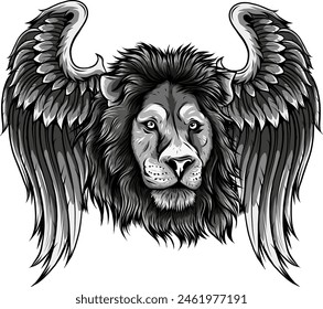 mythical winged lion vector illustration monochrome draw