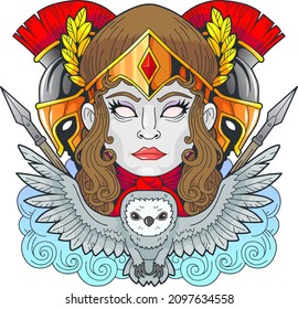 mythological ancient greek goddess Athena, illustration design