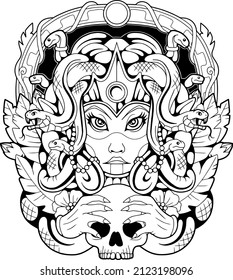 mythological ancient greek medusa gorgon, contour illustration