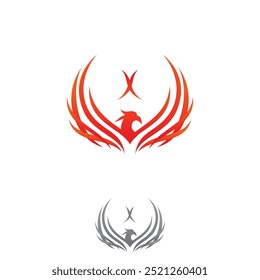 Projeto mitológico do logotipo do vetor do pássaro de fogo da Phoenix animal. Ilustração vetorial