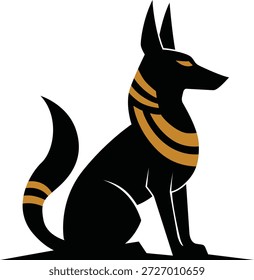 Obra de arte mitológica del Vector del dios del chacal de Anubis en estilo egipcio elegante con el ornamento dorado sagrado Detalles