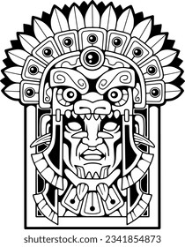 mythological aztec god, contour illustration design