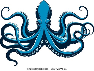 mythological blue kraken on white background