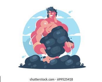 Mythological character of Hercules. Strong muscular guy. Vector flat illustration